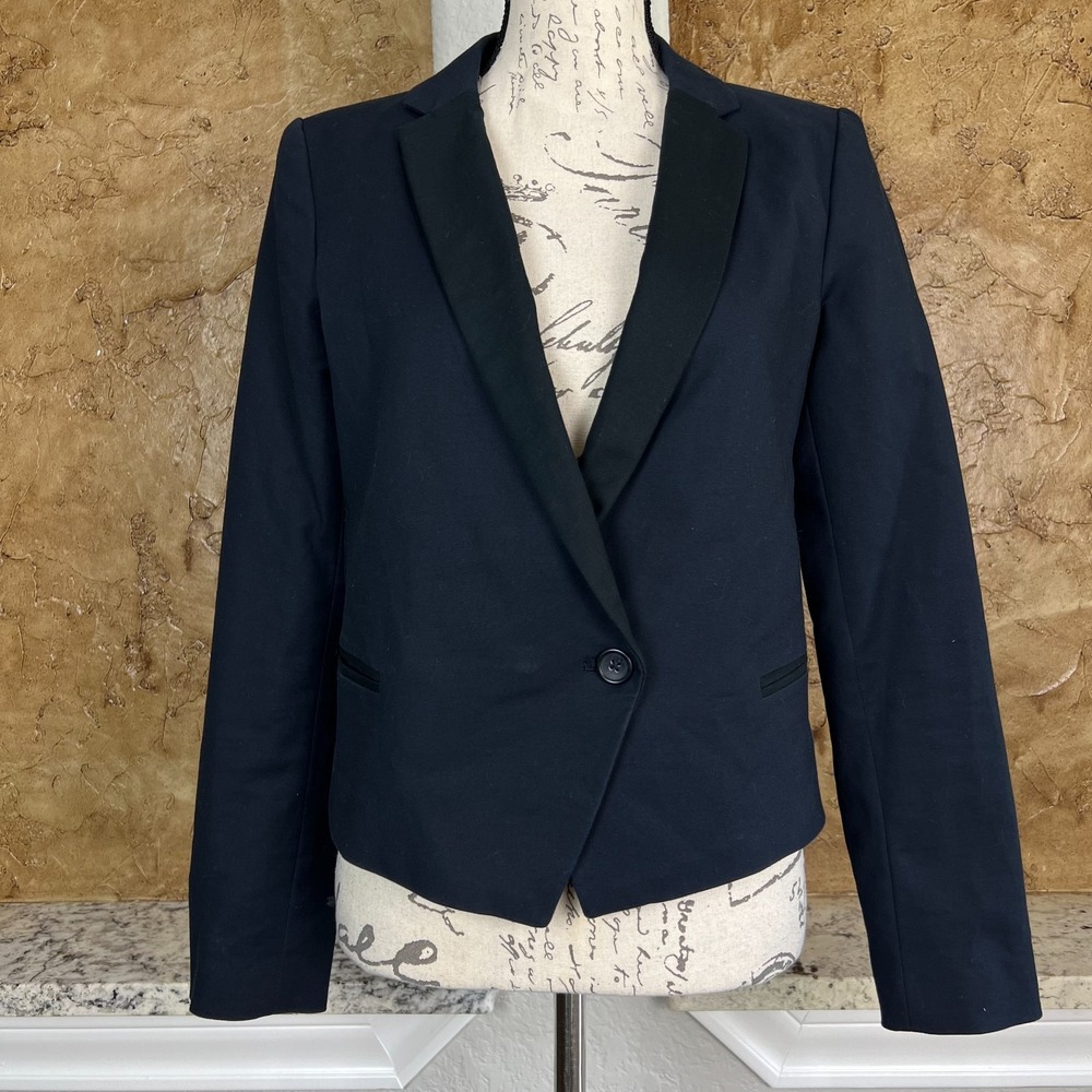 Banana Republic Tuxedo Blazer Jacket Womens 4 One Button Front Career Blue Black